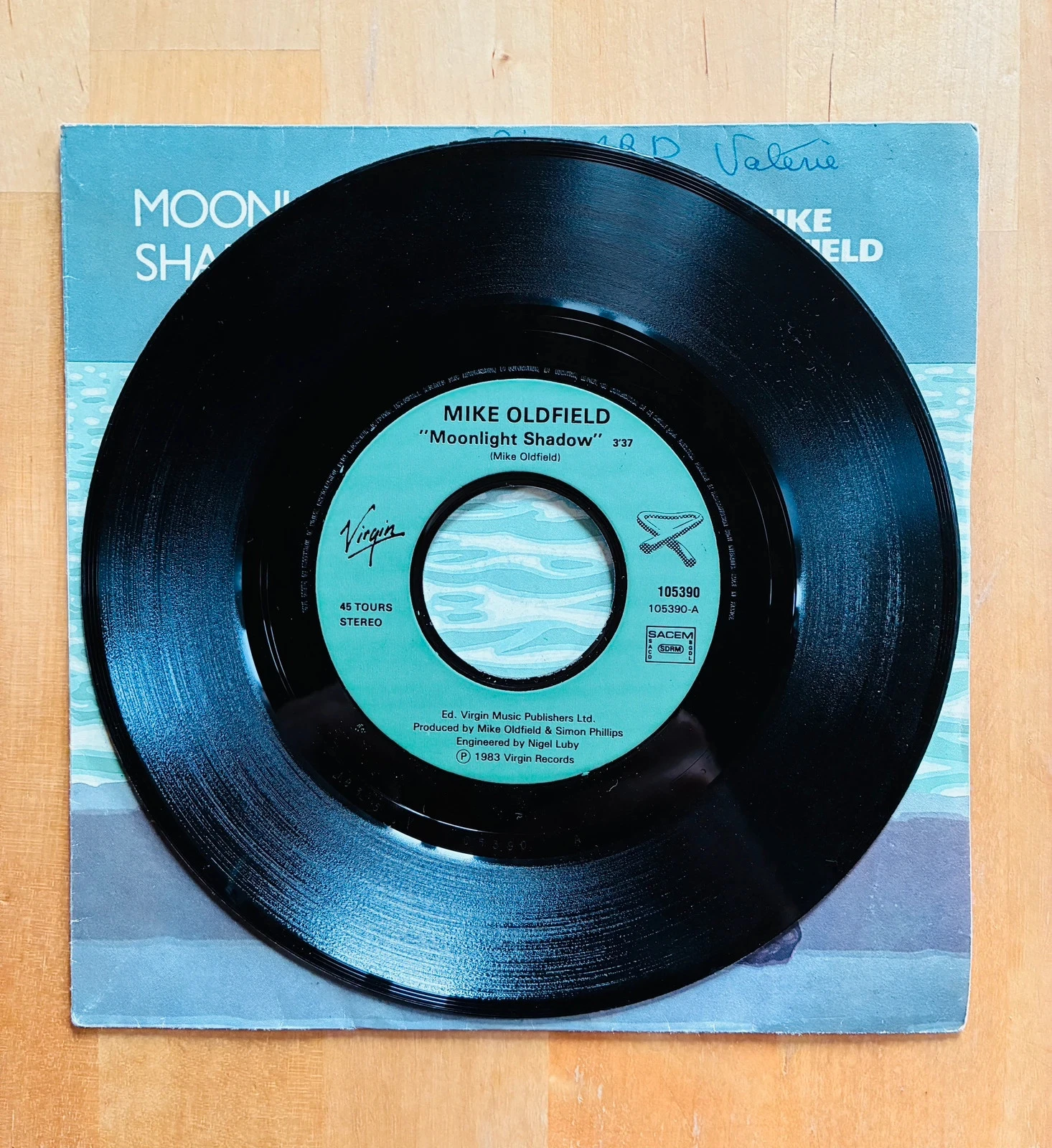 Disco de vinil 45T Mike Oldfield Moonlight Shadow. – photo 3
